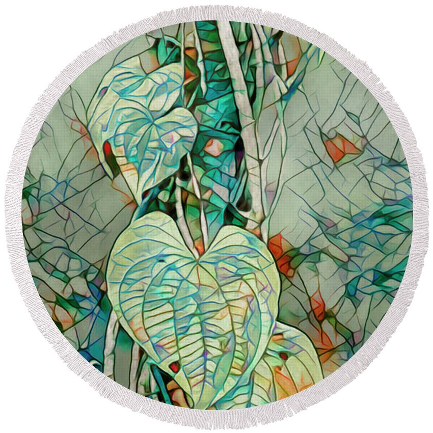 Mosaic Round Beach Towel featuring the mixed media Heart Leaf Mosiac by Deborah Benoit