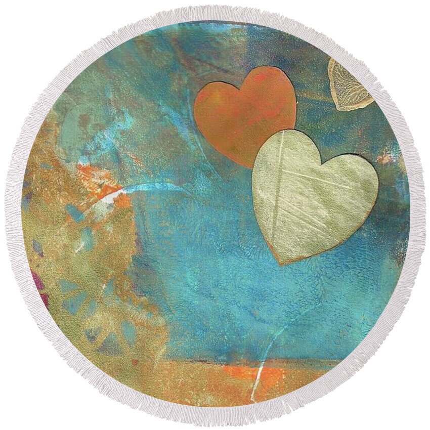 Hearts Round Beach Towel featuring the painting Hearts a Floatin' by Cynthia Westbrook