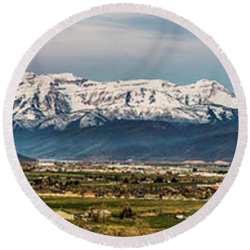 Cascade Mountain Round Beach Towel featuring the photograph Heber City and the Western Mountains by TL Mair