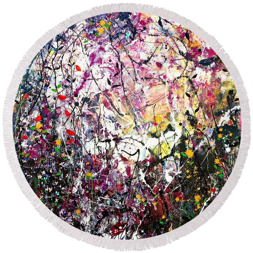 Large Painting Round Beach Towel featuring the painting Hedgerow by Angie Wright