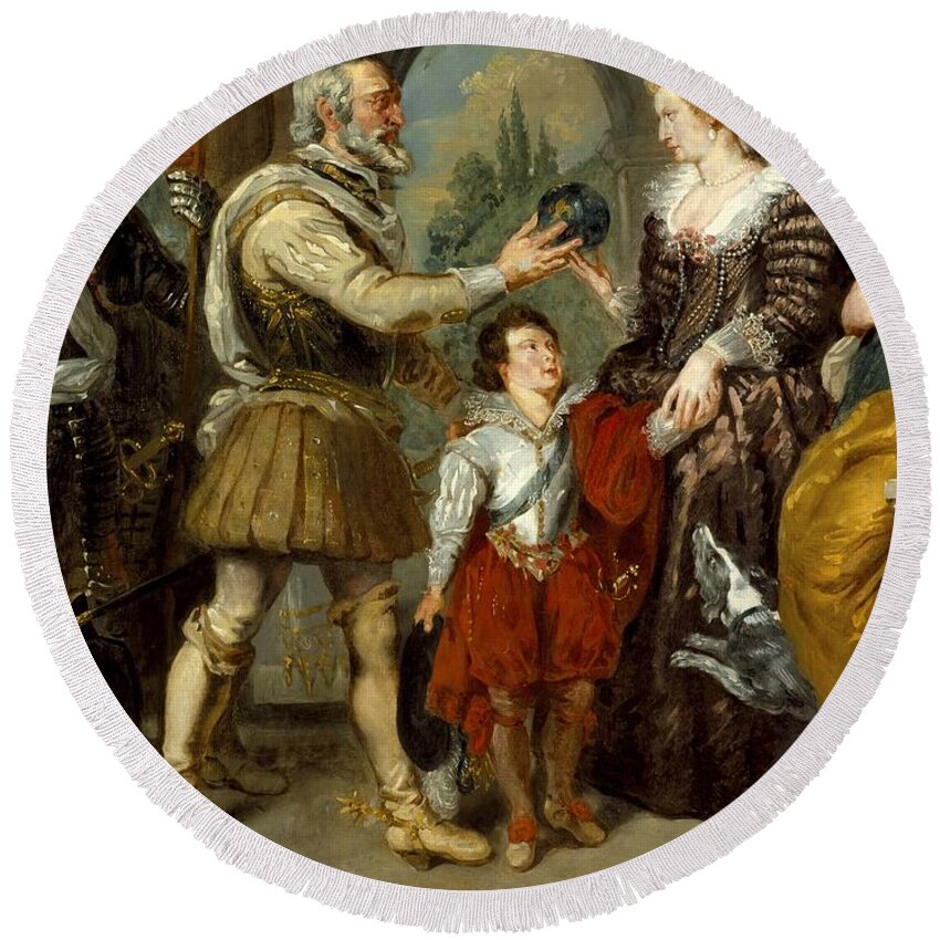 Eugene Delacroix Round Beach Towel featuring the painting Henri IV Conferring the Regency upon Marie de Medici by Celestial Images