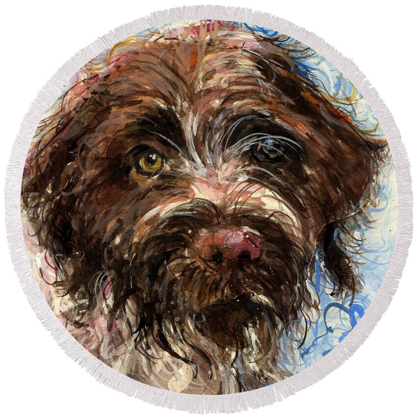 Wirehair Pointed Griffon Round Beach Towel featuring the painting Henry by Molly Poole