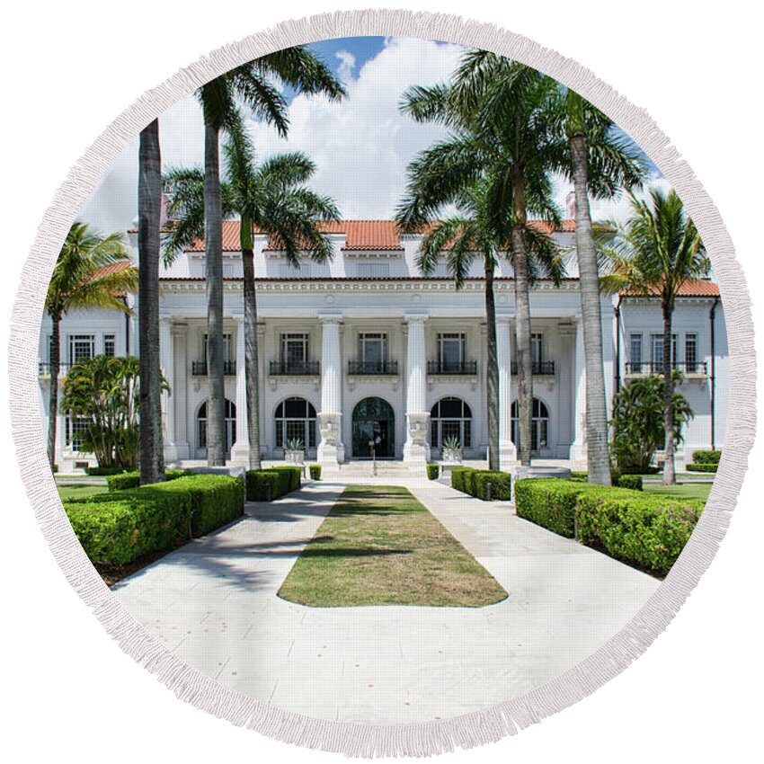 Henry Round Beach Towel featuring the photograph Henry Morrison Flagler Mansion by John Black