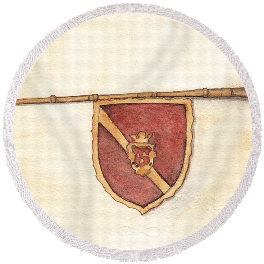 Heraldry Round Beach Towel featuring the painting Heraldry Trumpet by Ken Powers