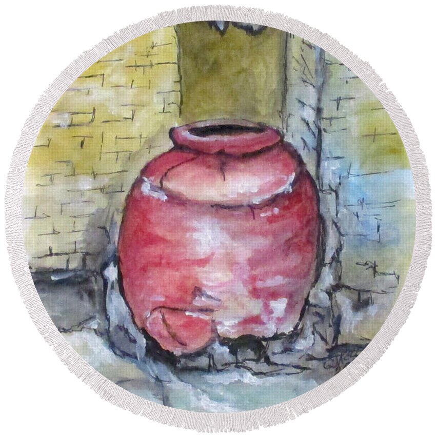Amphora Round Beach Towel featuring the painting Herculaneum Amphora Pot by Clyde J Kell
