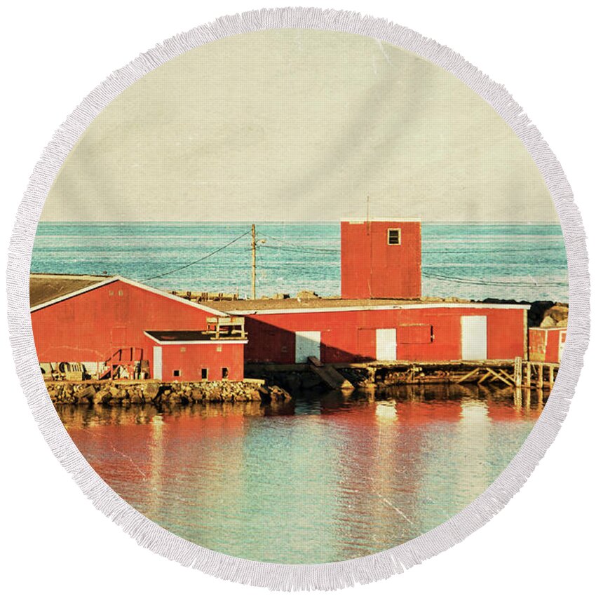 Heritage Round Beach Towel featuring the photograph Heritage fisheries in Dominion, Cape Breton by Tatiana Travelways