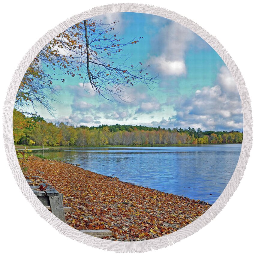 Picnic Round Beach Towel featuring the photograph Fall Picnic In Maine by Glenn Gordon