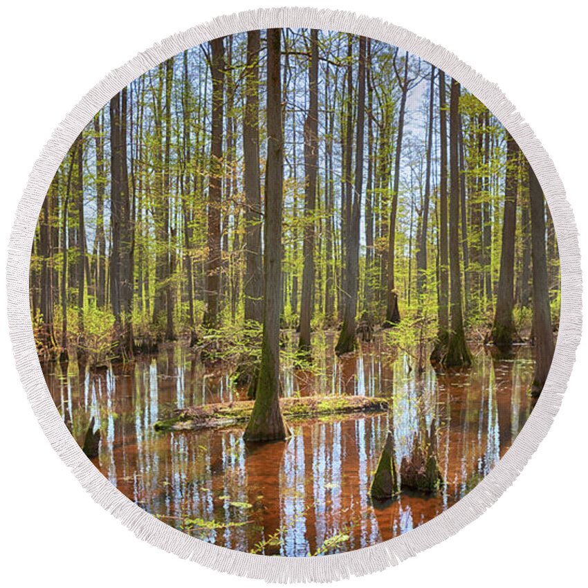 Heron Pond Round Beach Towel featuring the photograph Heron Pond by Susan Rissi Tregoning