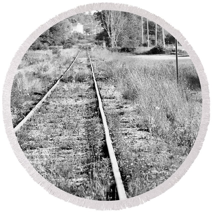 Tracks Round Beach Towel featuring the photograph Hespeler Tracks by Traci Cottingham