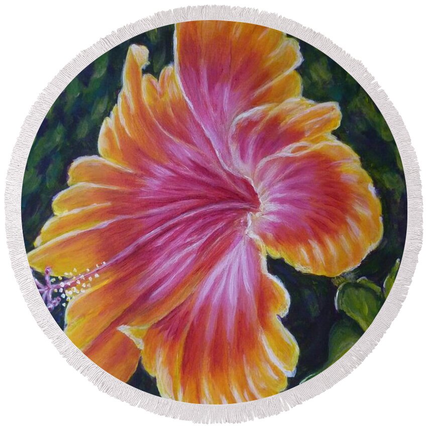 Hybiscus Round Beach Towel featuring the painting Hibiscus by Amelie Simmons
