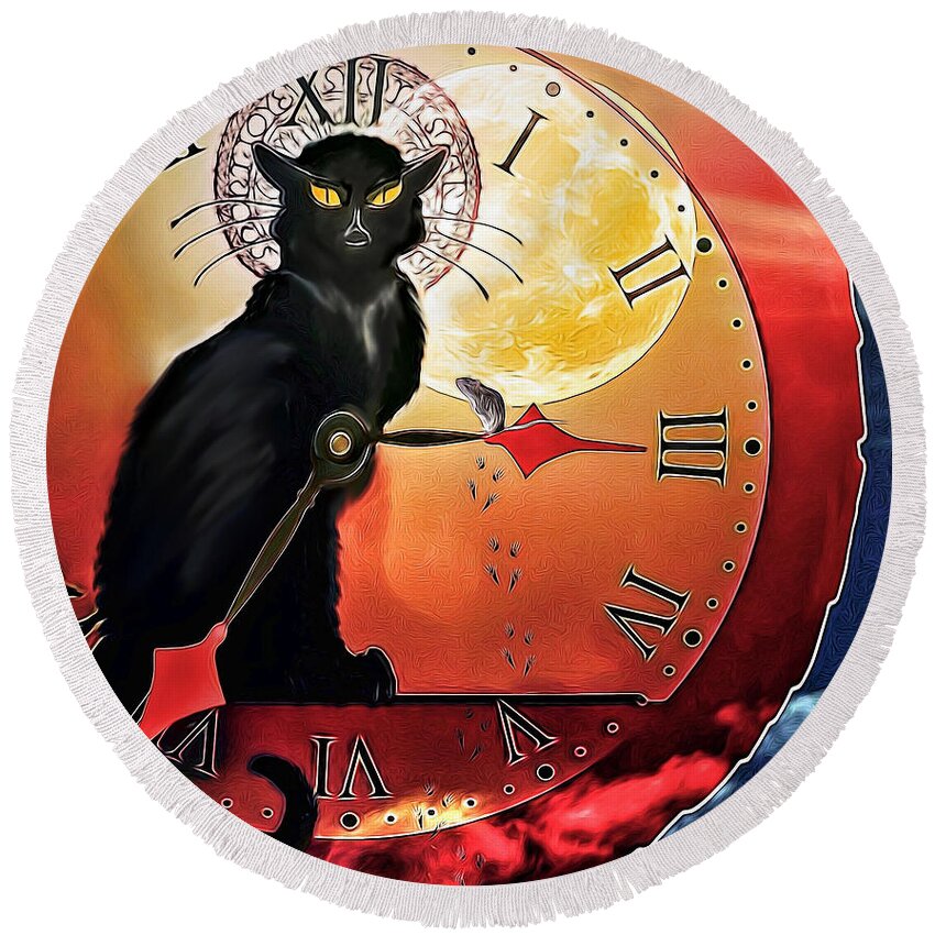 Cat Round Beach Towel featuring the digital art Hickory Dickory Dock by Pennie McCracken