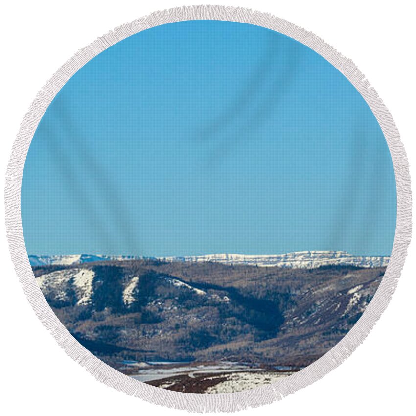 Steamboat Round Beach Towel featuring the photograph High Above by Kevin Dietrich