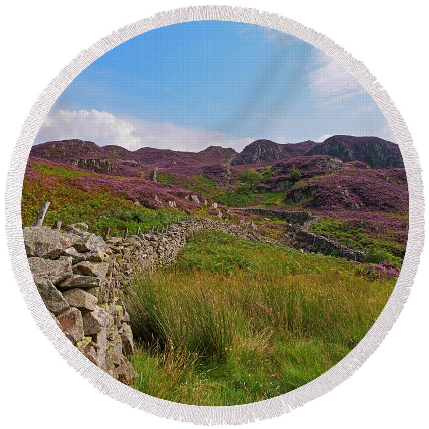 Heather Round Beach Towel featuring the photograph High Crag and Willygrass Gill above Stonethwaite in Borrowdale by Louise Heusinkveld