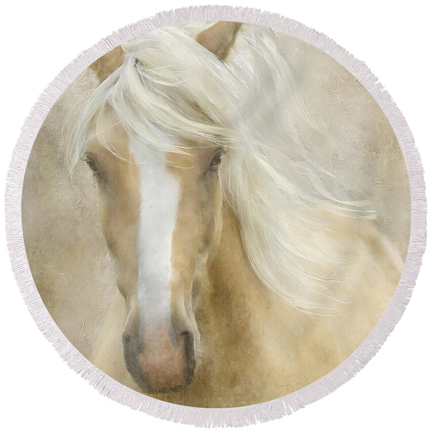 Horses Round Beach Towel featuring the painting Spun Sugar by Colleen Taylor