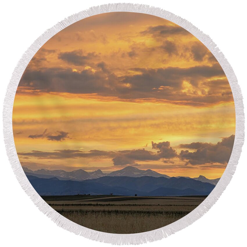 Scenic Round Beach Towel featuring the photograph High Plains Meet the Rocky Mountains at Sunset by James BO Insogna