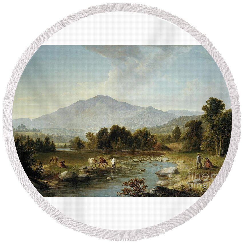 High Point Round Beach Towel featuring the painting High Point Shandaken Mountains, 1853 by Asher Brown Durand
