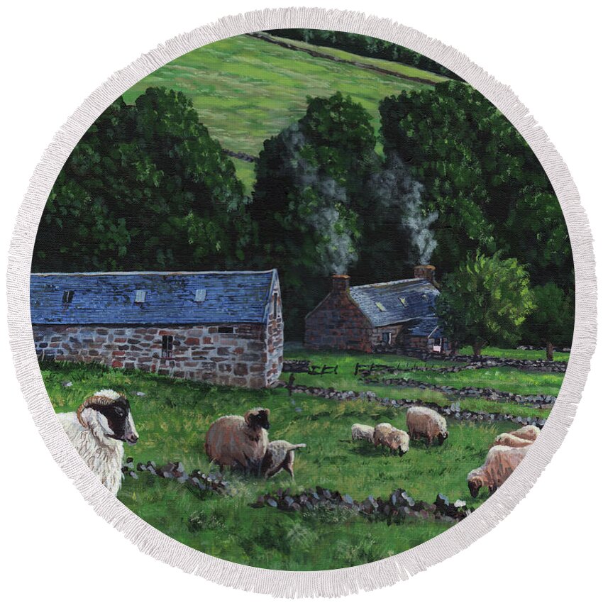 Tim Round Beach Towel featuring the painting Highland croft by Timithy L Gordon