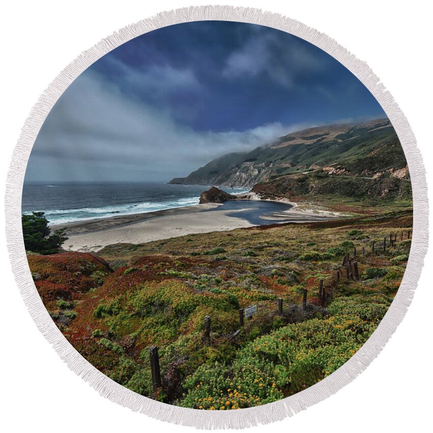 Beach Round Beach Towel featuring the photograph Highway Nr. 1 Flower Power - California by Andreas Freund