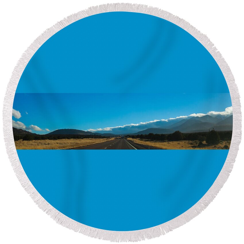 Arizona Round Beach Towel featuring the photograph Highway to Flagstaff by Ed Gleichman