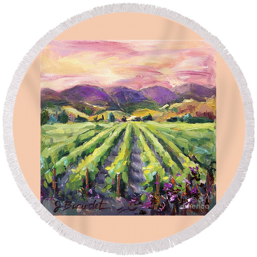 Impressionist Landscape Round Beach Towel featuring the painting Hills of Fire by Jennifer Beaudet