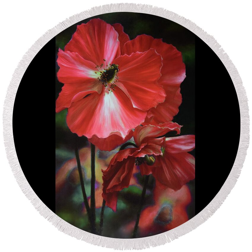 Flowers Round Beach Towel featuring the painting Red Himalayan Poppy by Lynne Pittard