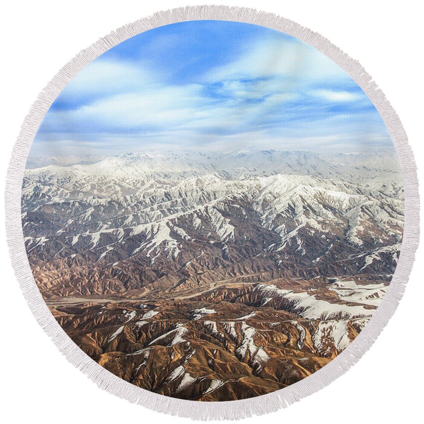 Central Asia Round Beach Towel featuring the photograph Hindu Kush Snowy Peaks by SR Green