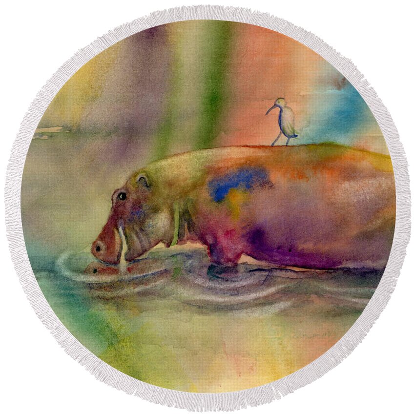 Hippo Round Beach Towel featuring the painting Hippy Dippy by Amy Kirkpatrick
