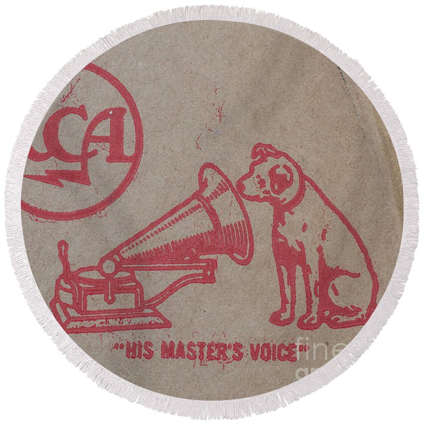 45s Round Beach Towel featuring the photograph His Masters Voice RCA by Edward Fielding