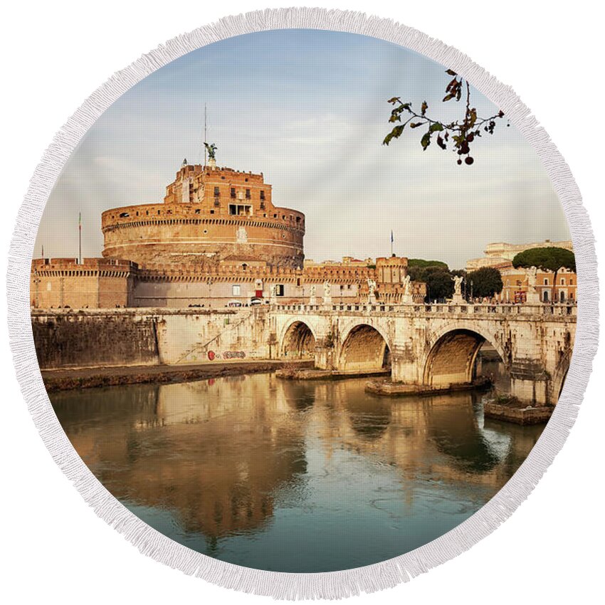 Ome Round Beach Towel featuring the photograph Historic fort of San Angelo in Rome by Sophie McAulay