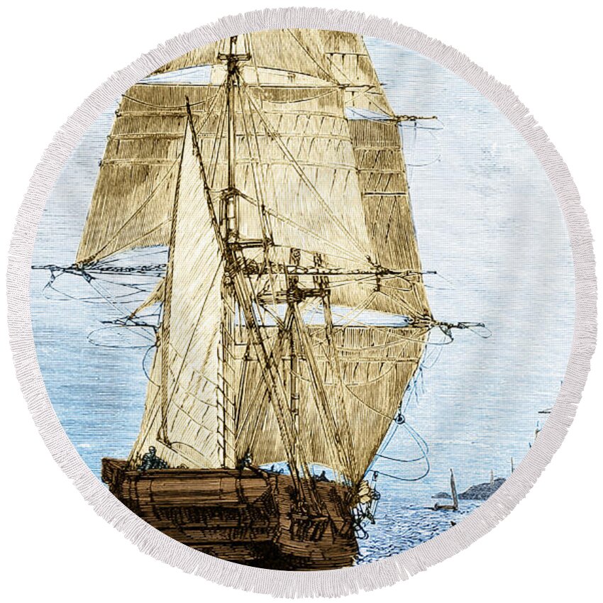 Beagle Round Beach Towel featuring the photograph Hms Beagle In Phosphorescent Sea by Science Source