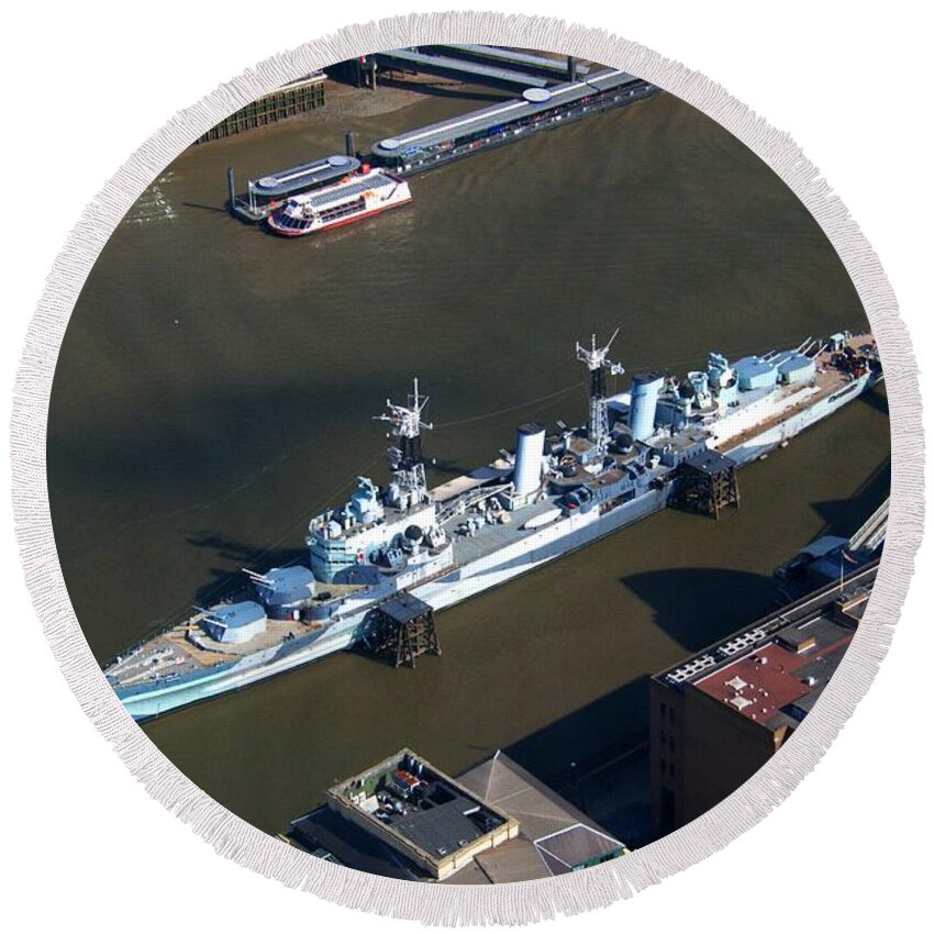 Hms Belfast Round Beach Towel featuring the photograph HMS Belfast by Chris Day