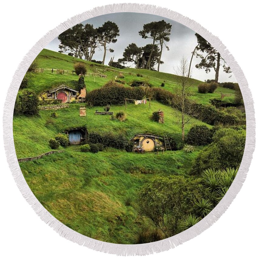 Photograph Round Beach Towel featuring the photograph Hobbit Valley by Richard Gehlbach