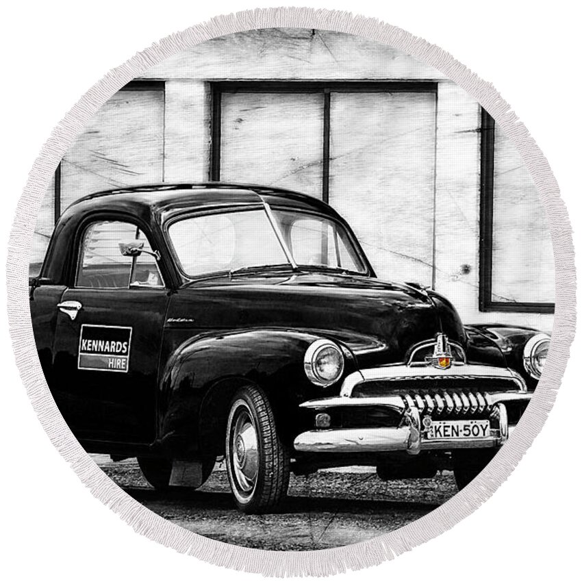 Holden Fj Round Beach Towel featuring the photograph Holden FJ 01 by Kevin Chippindall