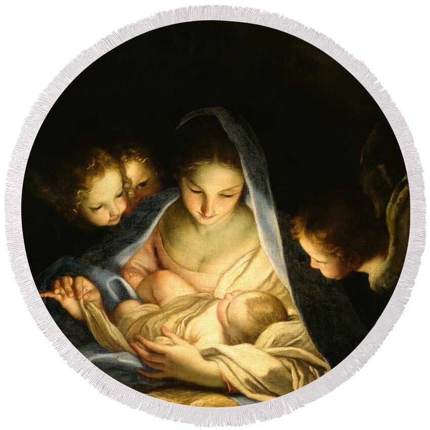 Virgin And Child Round Beach Towel featuring the painting Holy Night by Carlo Maratta