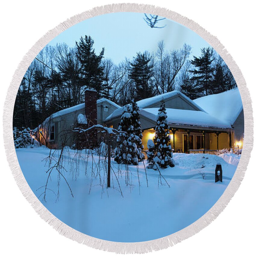 Home Round Beach Towel featuring the photograph Home in Winter by Robert McKay Jones