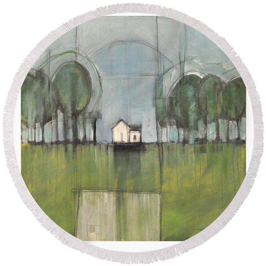 Home Round Beach Towel featuring the painting Home is by Tim Nyberg