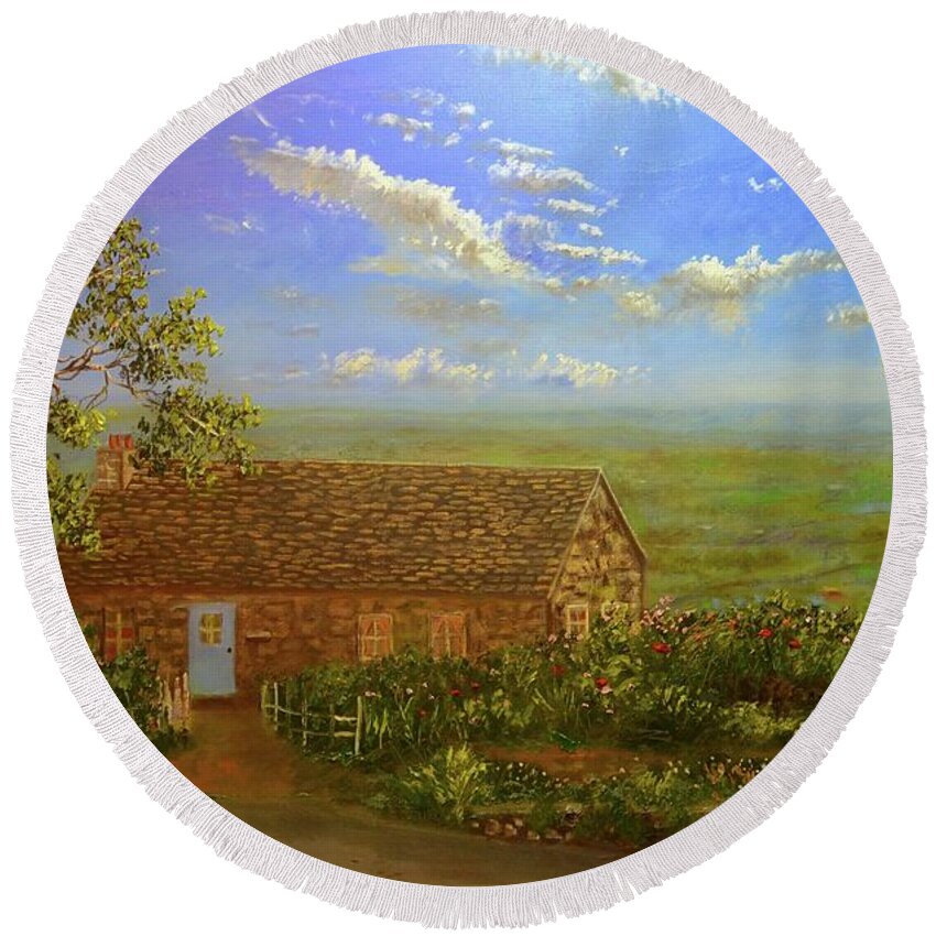  Landscape Round Beach Towel featuring the painting Home Sweet Home by Michael Mrozik
