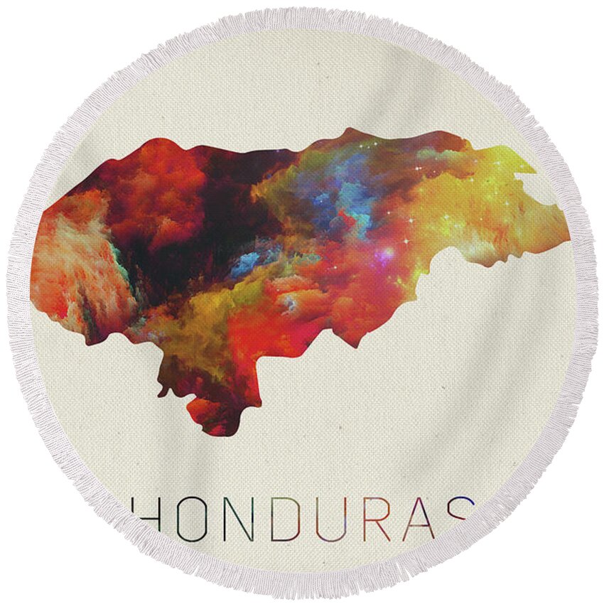 Honduras Round Beach Towel featuring the mixed media Honduras Watercolor Map by Design Turnpike