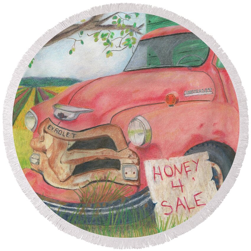 Truck Round Beach Towel featuring the painting Honey 4 Sale by Arlene Crafton