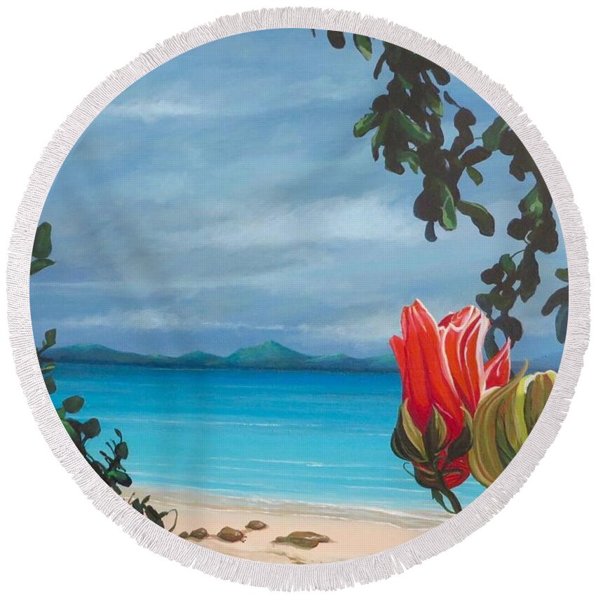 St John Round Beach Towel featuring the painting Honeymoon Beach by Hunter Jay