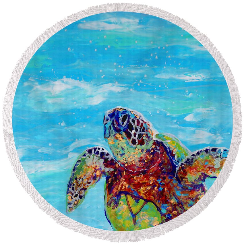 Turtle Round Beach Towel featuring the painting Honu 10 by Marionette Taboniar