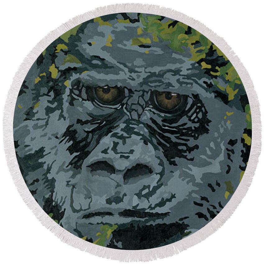 Gorilla Round Beach Towel featuring the painting Hooah by Cheryl Bowman