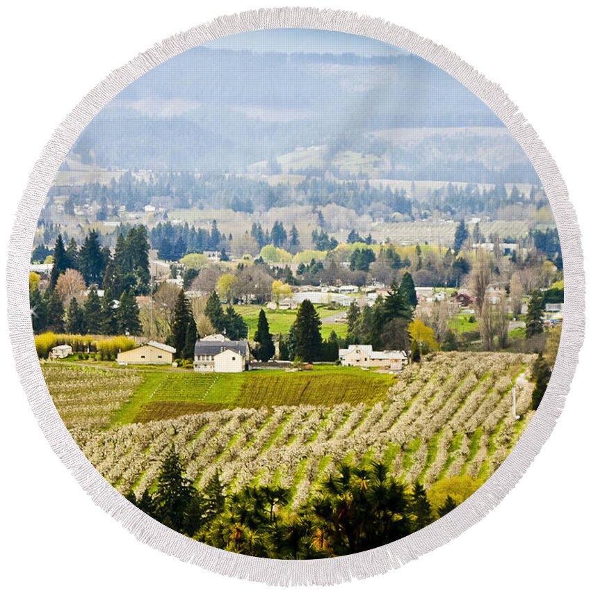 Orchards Round Beach Towel featuring the photograph Hood River by Albert Seger