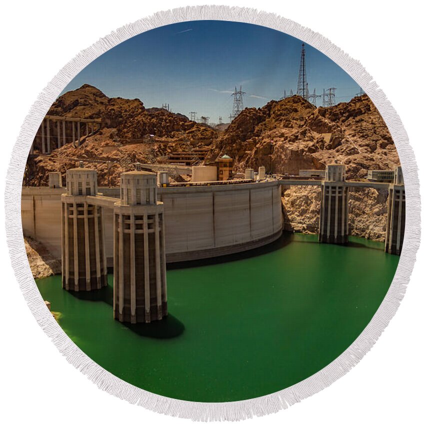 Dam Round Beach Towel featuring the photograph Hoover Dam by Ed Clark