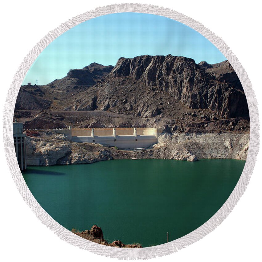 Hoover Dam Round Beach Towel featuring the photograph Hoover Dam by Karen Harrison Brown