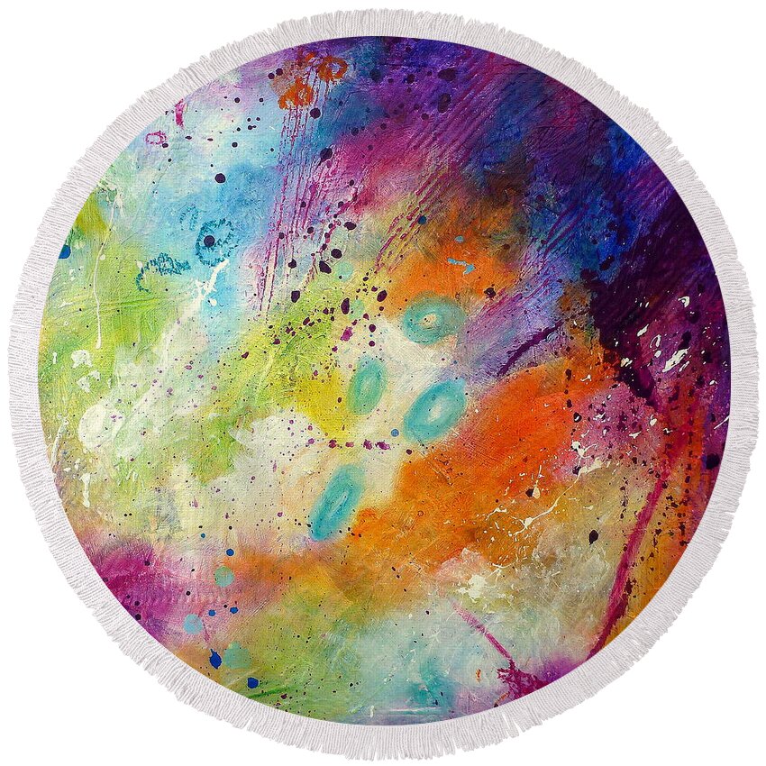 Abstract Painting Round Beach Towel featuring the painting Hopeless Romantic by Tracy Bonin