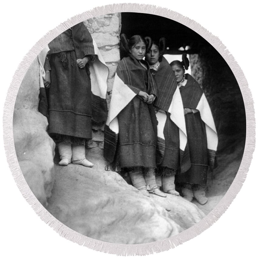 1906 Round Beach Towel featuring the photograph Hopi Maidens, 1906 by Granger