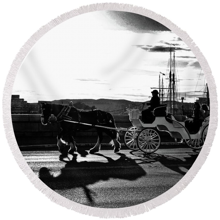  Round Beach Towel featuring the photograph Horse Carriage Sunset by Brian Sereda