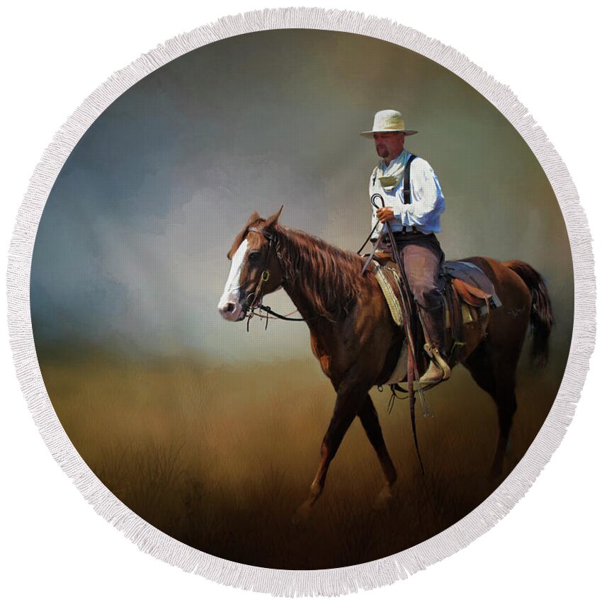 Animal Round Beach Towel featuring the photograph Horse Ride at the End of Day by David and Carol Kelly