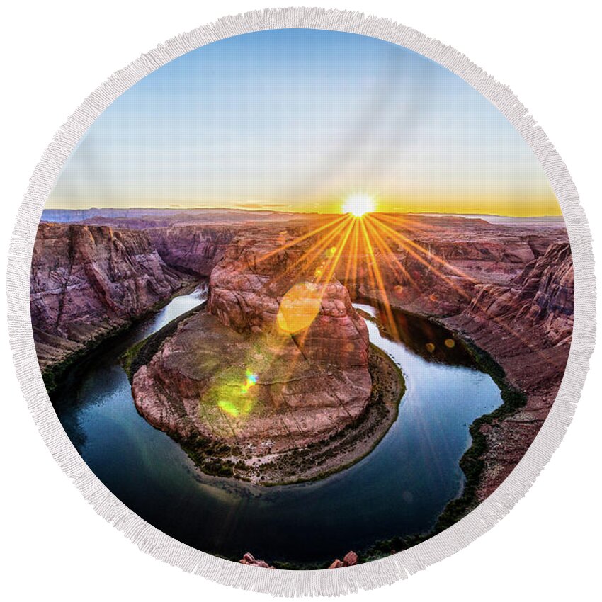 Landscape Round Beach Towel featuring the photograph Horse shoe bend - Sunset by Hisao Mogi
